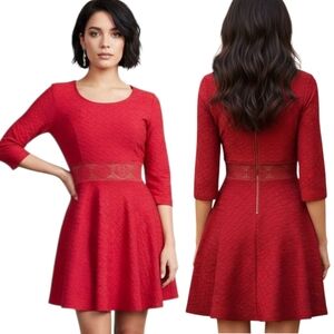 AMERICAN RAG Red Lace Skater Dress - Size S